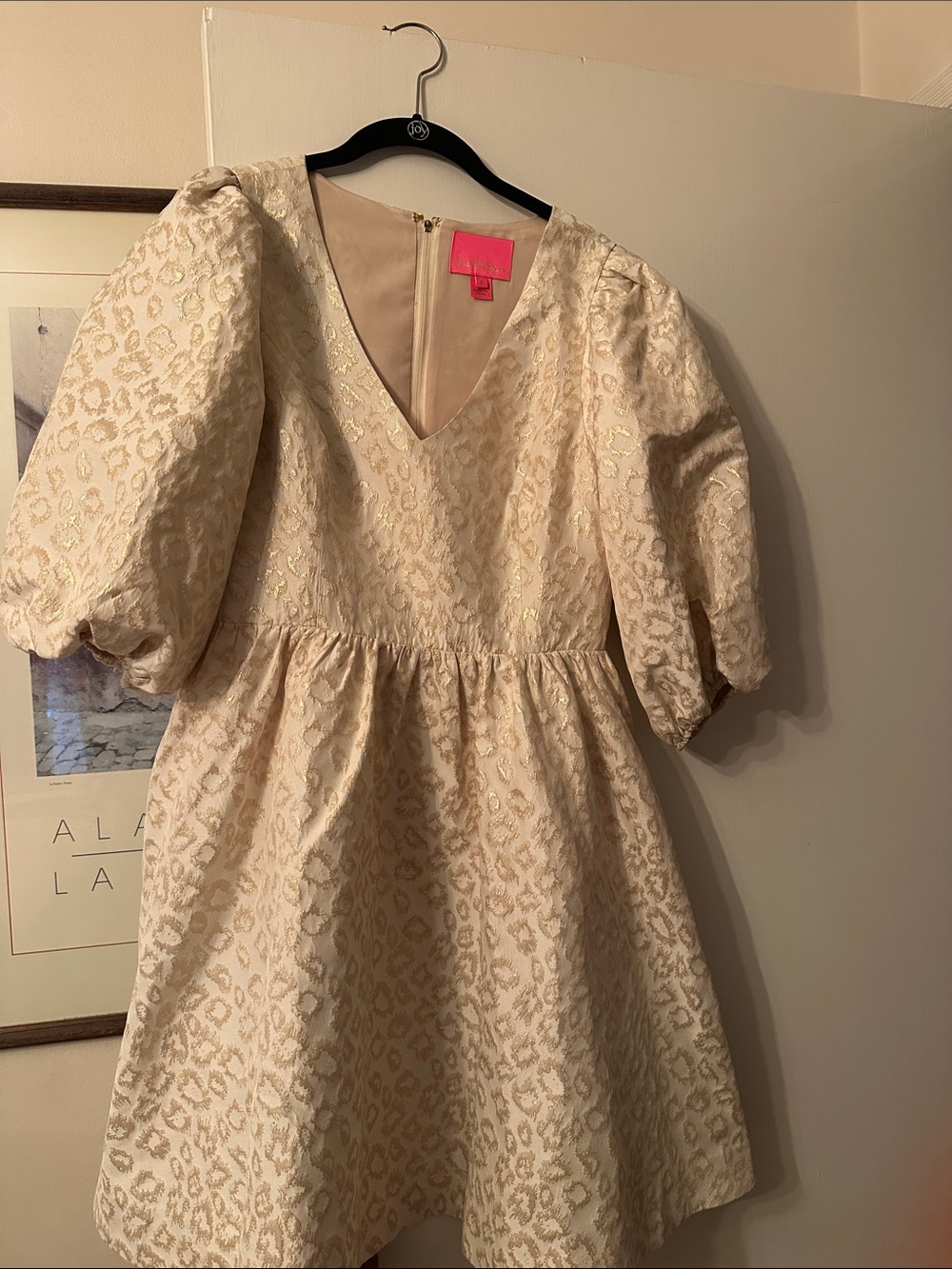 Lilly Pulitzer Cream Jacquard Puff-Sleeve Midi Dress